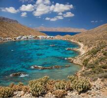 ai generiert Panorama- Aussicht von das schön Bucht von Kreta, Griechenland foto