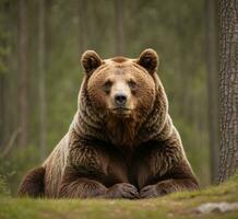 ai generiert braun Bär im das Wald. Tierwelt Szene von Natur. Tier Porträt foto