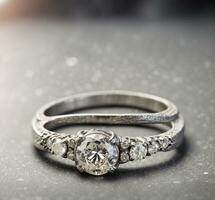 ai generiert Schmuck Diamant Ring auf ein dunkel Hintergrund. Schmuck Hintergrund foto