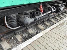 Eisenbahntransportdetails von Lokomotive, Waggon foto