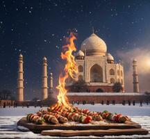 ai generiert taj Mahal im Neu Jahr Vorabend, agra, Indien foto