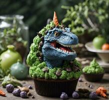 ai generiert Cupcake dekoriert mit Fantasie Drachen. Halloween Konzept. selektiv Fokus foto