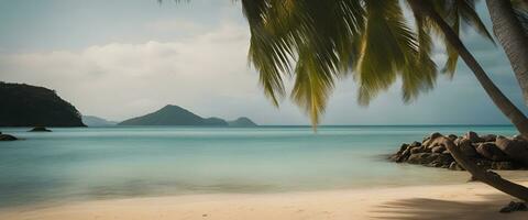 ai generiert Panorama- Aussicht von schön tropisch Strand beim Seychellen foto