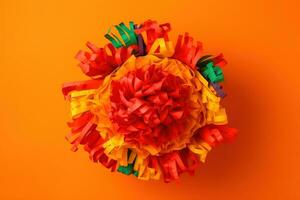 ai generiert ein bunt Papier Blume auf ein Orange Hintergrund foto