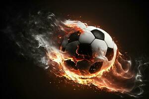ai generiert ein Fußball Ball ist auf Feuer im das Luft foto