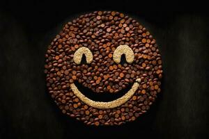 ai generiert Kaffee Bohnen sind vereinbart worden im ein Smiley Gesicht gestalten foto