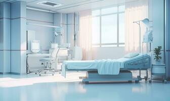 ai generiert Krankenhaus Zimmer mit Betten und komfortabel medizinisch ausgestattet im ein modern Krankenhaus foto