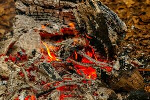 textur flamme von brennenden holzstämmen in der nacht foto