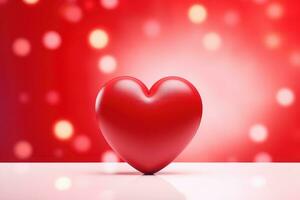ai generiert rot Herz auf verschwommen Hintergrund. Valentinsgrüße Gruß Karte Einladung, glücklich Valentinstag Tag Hintergrund foto