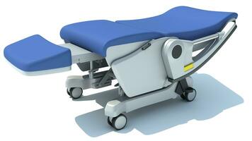 Krankenhaus geduldig Stuhl 3d Rendern auf Weiß Hintergrund foto
