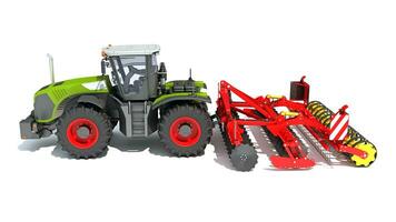 Bauernhof Traktor mit kompakt Rabatt Egge 3d Rendern auf Weiß Hintergrund foto
