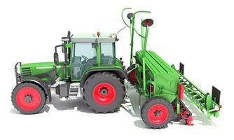Bauernhof Traktor mit nachgezogen Rabatt Egge 3d Rendern auf Weiß Hintergrund foto