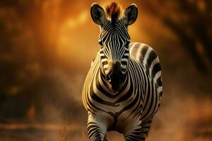 ai generiert Wald Streifen ein Zebras Porträt Erfassen es ist einzigartig Anmut foto