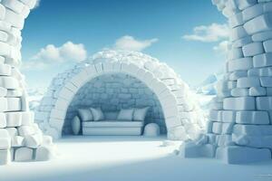 ai generiert Arktis Gelassenheit ein Iglu Hintergrund die Geschenke ein still Szene von schneebedeckt Landschaften foto