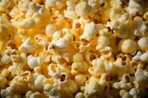 ai generiert filmisch locken Popcorn Kernel auf ein Hintergrund erstellen ein visuell reizvoll und texturiert Szene foto