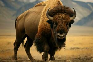 ai generiert ikonisch Büffel von das USA, das amerikanisch Bison regiert wie ein herrlich, beeindruckend Kreatur foto