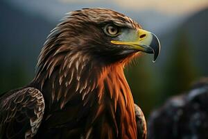 ai generiert majestätisch Wald Szene ein Adler Porträt gegen ein natürlich Hintergrund foto
