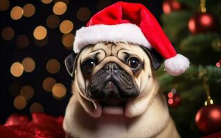 Weihnachten Porträt von süß Mops im Santa Hut foto