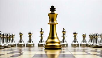 ai generiert ein Schach Tafel mit ein golden König auf es foto