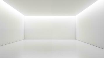 ai generiert minimalistisch Zimmer Design mit ein Weiß Mauer und ein leeren modern Dekor. foto