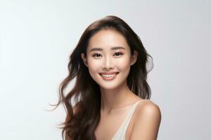 ai generiert Porträt asiatisch Frau perfekt sauber frisch Haut isoliert auf Weiß Hintergrund. foto