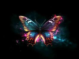 ai generiert schön Schmetterling mit glühend bewirken auf dunkel Hintergrund. generativ ai foto