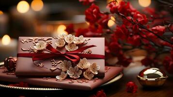 ai generiert Chinesisch Neu Jahr rot Briefumschlag dekoriert mit Blumen- Muster. symbolisieren der Wohlstand und gut Glück. generativ ai foto