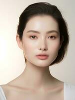 ai generiert Porträt von schön japanisch Frau auf isoliert Weiß Hintergrund foto