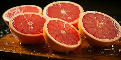 ai generiert geschnitten frisch Grapefruits mit Wasser Tröpfchen. Pampelmuse Früchte. generativ ai foto