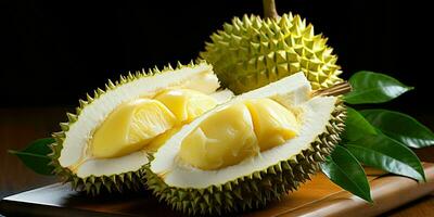 ai generiert Nahansicht von frisch Durian Frucht. Durian im ein Korb. generativ ai foto