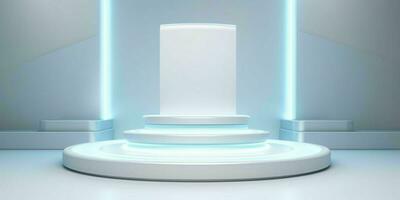 ai generiert Weiß 3d Zimmer mit Podium oder Stand zum Produkt Anzeige. futuristisch Podium Szene. generativ ai foto