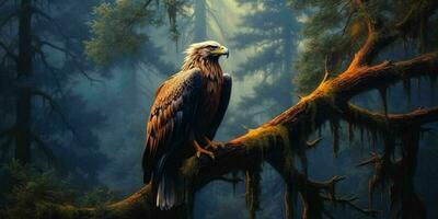 ai generiert kahl Adler thront auf ein Baum Ast. generativ ai foto