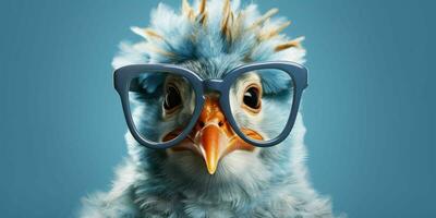 ai generiert süß und komisch Hähnchen tragen Brille und beiläufig Outfit. generativ ai foto
