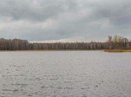 Landschaft Schuss von das See während kalt Jahreszeit. Natur foto