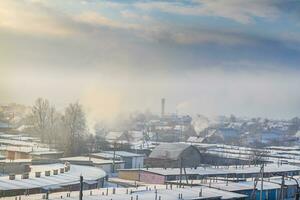 Landschaft Schuss von das Winter Dorf. Jahreszeit foto