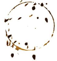 runden Impressum von verschüttet schwarz Kaffee auf ein Weiß isoliert Hintergrund foto