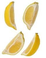 verschiedene Zitrone Scheiben auf ein Weiß isoliert Hintergrund foto