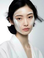 ai generiert Porträt von schön japanisch Frau auf isoliert Weiß Hintergrund foto