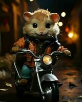 ai generiert süß wenig Hamster Reiten ein Motorrad. generativ ai foto