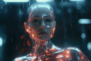 ai generiert künstlich Intelligenz Roboter mit ein Mensch Gesicht foto