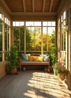 ai generiert Balkon mit elegant Möbel Dekoration modern Wohnung generativ ai foto