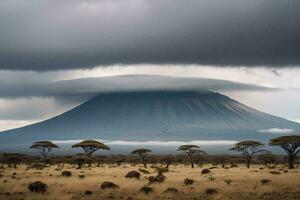 ai generiert dramatisch Wolken Über afrikanisch Savanne foto