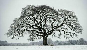 ai generiert groß einsam Baum im Schnee foto