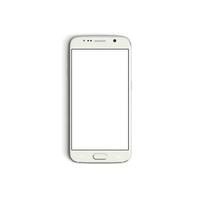 Handy, Mobiltelefon Telefon leeren Anzeige mit leer Bildschirm isoliert auf Weiß Hintergrund Vorderseite - - Vertikale - - Weiß Kopieren foto