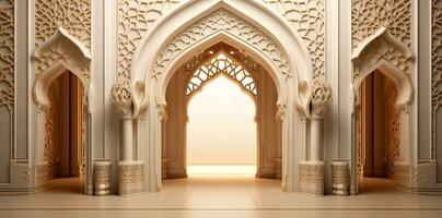 ai generiert elegant großartig Moschee Tür Bogen Innere foto