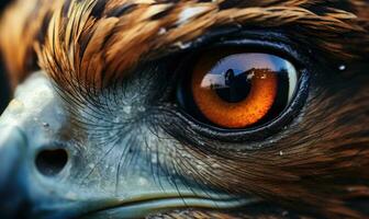 ai generiert Porträt von ein rotschwanzig Falke, Nahansicht. Nahansicht Porträt von ein golden Adler Auge foto
