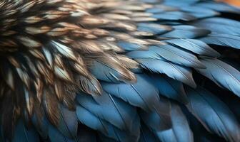 ai generiert schließen oben von das Gefieder von ein Adler. Gefieder Nahansicht Hintergrund foto