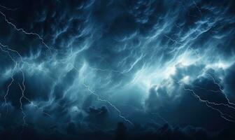 ai generiert feurig Gewitter Über das Meer. Gewitter und Blitz im das Nacht Himmel. foto