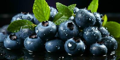 ai generiert frisch Heidelbeere mit Wasser Tropfen. Blaubeere. generativ ai foto