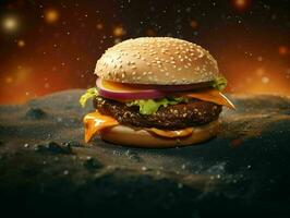 ai generiert ein köstlich Burger mit Universum Hintergrund. Hamburger. ai generativ foto